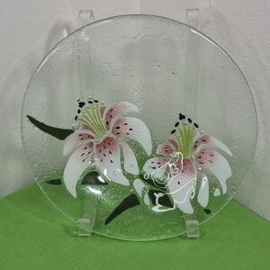 Peggy Karr Signed Fused Art Glass Dish Tiger Lillies 8.5"
